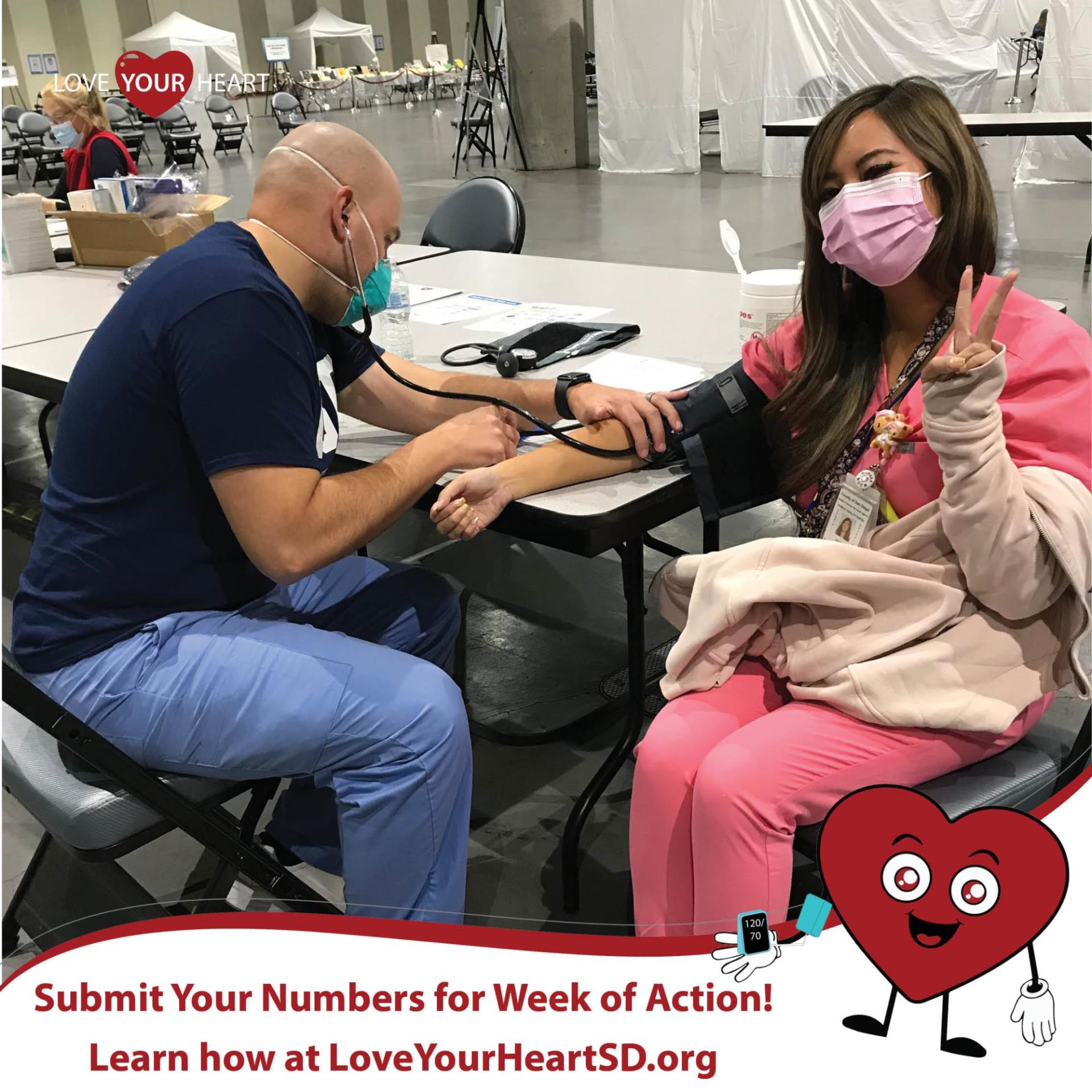 Woman getting blood pressure checked