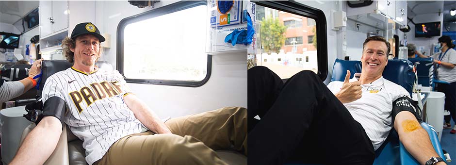 Tim Hill and Bob Scanlan give blood