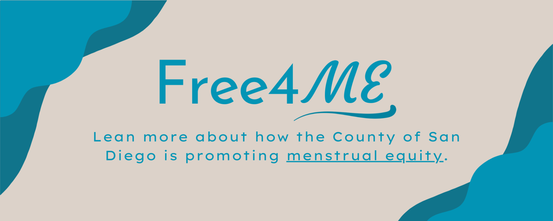 Free4ME Banner with blue wavy graphics on the corners. States 