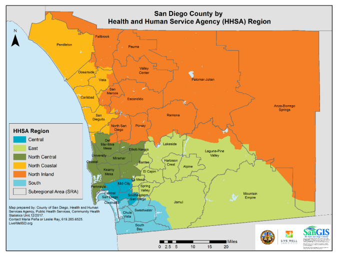 Regional and Sub Regional Area Map of San Diego County