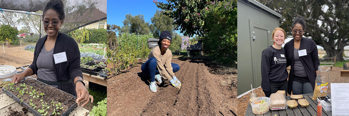 Olivewood volunteers Ashley and April out in the garden