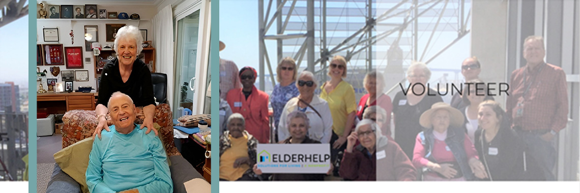 ElderHelp Volunteer Judi Graham smiles as she visits with senior Gilbert Olsen