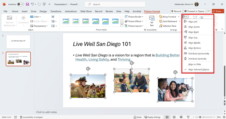 PowerPoint Align menu