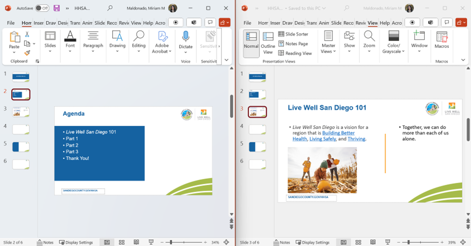 PowerPoint - Windows Snap Feature Side by Side Slides