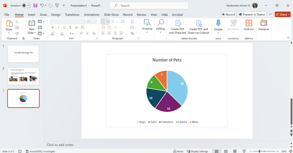 Excel pie chart on slide