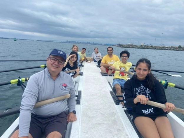 Both organizations rowing together in San Diego Bay