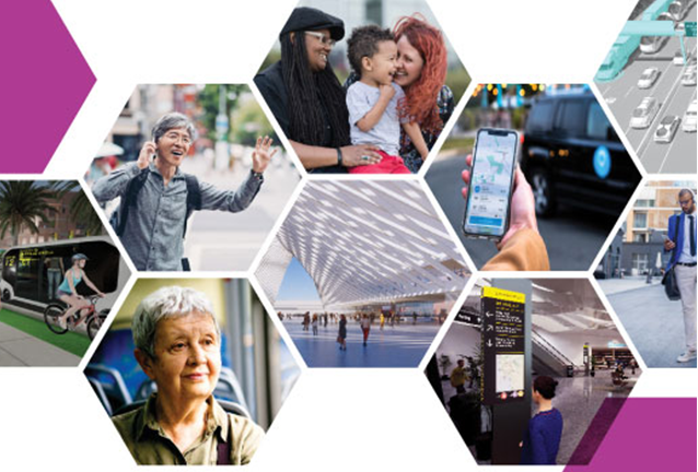 Mosaic of people using different forms of transportation throughout San Diego