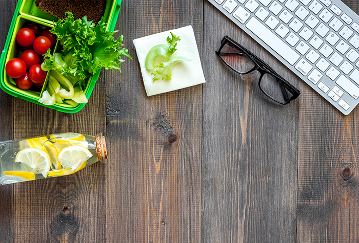 Healthy Lunch and Laptop on a desk