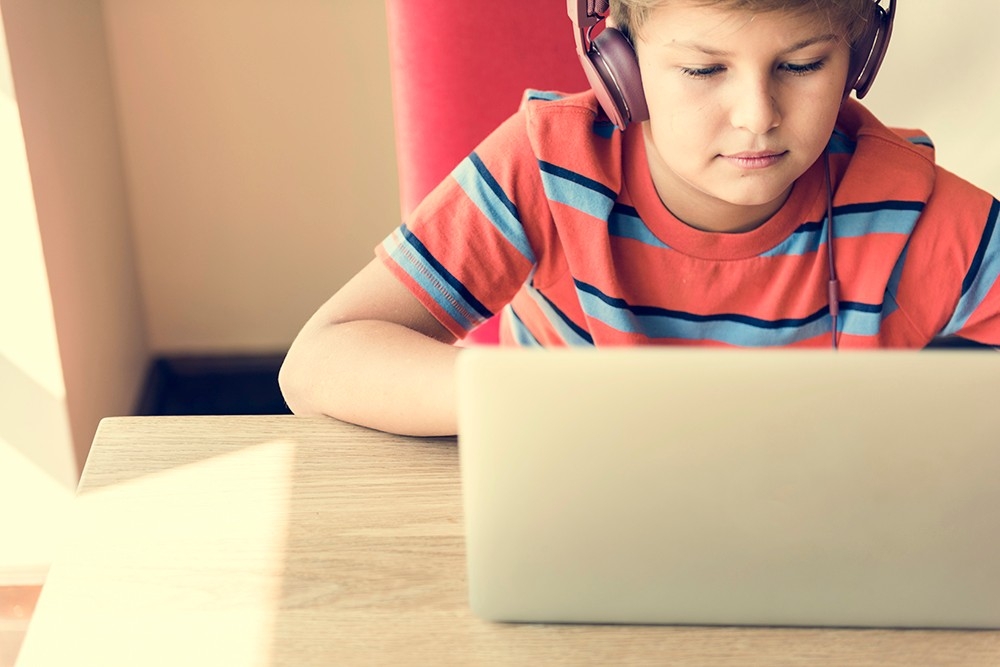 Student engaging in online learning
